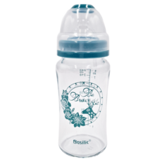 Basilic 貝喜力克 莫蘭迪系列 防脹氣 玻璃寬口中奶瓶 240ml/8oz, 1個, 顏色隨機