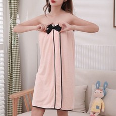 마더브띠 여성용 리본 목욕가운 드라이 샤워옷, 핑크, 1개
