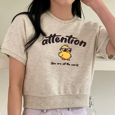 에어플레인 여성용 어텐션덕 크롭 반팔 맨투맨