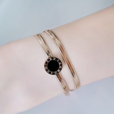 Noid B 外科鋼羅馬數字黑色縞瑪瑙雙排蛇形手鍊