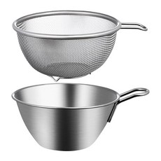 SP SAUCE不銹鋼附手柄調理碗籃組 廚房用品, 瀝水籃 + 料理碗, 1組