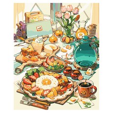 ArtLife 藝術生活 DIY 數字油畫 含框 DT079 50 x 40cm, 1組, 完美早餐