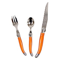 장네론 라귀올 커트러리 케이크 3종 세트, 오렌지, 스푼 + 포크 + 나이프, 1세트