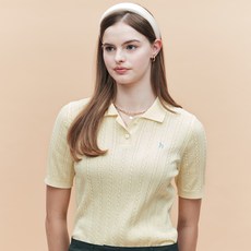 헤지스 여성용 짜임 면혼방 5부 소매카라 니트