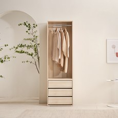 장인가구 채움 드레스룸 시스템 옷장 서랍 행거형 600 방문설치, 크림 내추럴