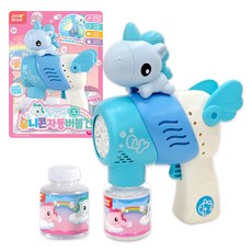 韓國 ONE&ONE LED 10孔獨角獸自動泡泡槍 + 泡泡液 100ml x 2p 套組, 1套, 藍色