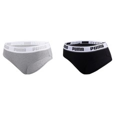 PUMA BODYWEAR [含大尺碼] 女款棉質彈性內褲2件組, 黑色, 麻灰色
