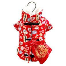 SassyDog 寵物外套 爆富旗袍, 紅色, 1件