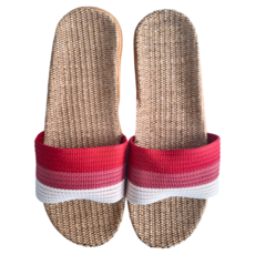 WUWU 青青條紋亞麻拖鞋, 紅色, 1雙