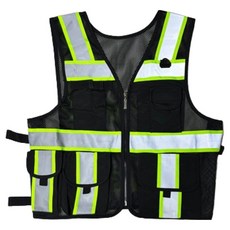 TIS口袋型網狀安全背心 螢光黑, 1個