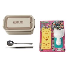 Kitchen9 貓咪飯糰模具 + 手把單層便當盒組, 1套, 混合顏色
