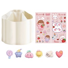 탑피아 귀여운 회전 + 스티커 2p + 입체 스티커 10p 세트 연필꽂이, 베이지(연필꽂이), 랜덤발송(입체스티커), 1세트