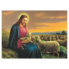 하비스스퀘어 케이엠엘리 DIY 액자형 3D 예수와 양2 원형 보석십자수 DIY키트 50 x 40 cm, 1개, 혼합색상