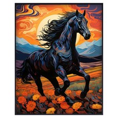 日月 diy 帆布型油畫 繪畫 奔跑的馬, 單一顏色, 1個