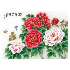 하비스스퀘어 케이엠엘리 DIY 액자형 3D 부귀길상 원형 보석십자수 DIY키트 50 x 40 cm, 혼합색상, 1개