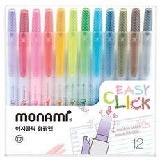 monAmi 按壓式螢光筆 12色套組, 1套, 混色