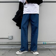 엘쏘 남성용 사계절 코디 일자 와이드 데님 청바지