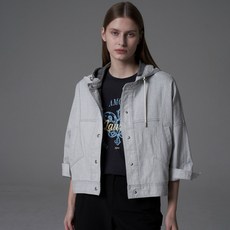 올리비아로렌 여성용 배색 패치 후드 데님 점퍼 VVBMJ5M3291