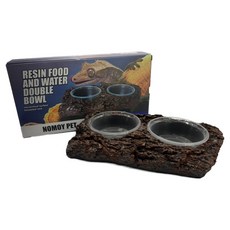 NOMOY PET 爬蟲類 兩棲類 樹脂餵食盤 木紋雙格 NS-140, 1個, 混色
