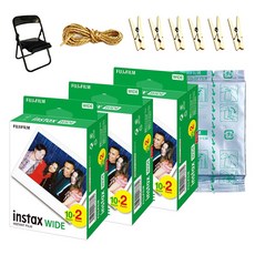 FUJIFILM 富士 instax 寬底片紙角 60入+銀箔包裝 10入+相片椅 隨機出貨+相片線組, 1套, 寬幅底片