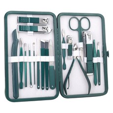 便攜式美甲護理指甲剪18件組, 1套, 翡翠綠