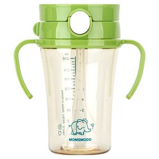 Momsmodo 嬰幼兒用 好清洗 Easy PPSU 一鍵式吸管杯, 大象綠色, 1個, 250ml