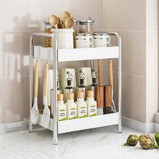 21C Trend Hollycook 不鏽鋼調味罐整理砧板收納一字型雙層廚房層架, 白色, 1個