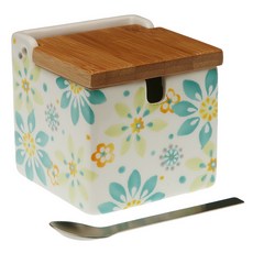 VERSA 竹蓋方形調味罐 附匙 綻放 300ml 方形設計節省空間 竹蓋增添自然風格, 1個