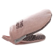 BELLELIFE 格紋刺繡廚房隔熱手套, 煙燻粉, 1個