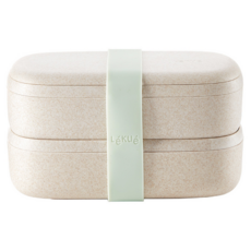 LeKue 2層便當盒組 耐熱-20~100度C 木質纖維製成 可調整隔層 密封防塵保鮮, 1組, 米色