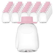 아조아 펭귄 동물 디자인 페트 보틀 + 중절모 이중캡 세트, 핑크(이중캡), 32개, 300ml