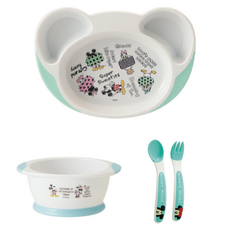 Skater 幼兒用易舀取餐具組, 1套, 迪士尼米奇&米妮 薄荷綠, 餐盤 + 碗 + 湯匙 + 叉子