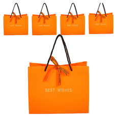 HUGGOING 牛皮紙緞帶禮品紙質購物袋, 橘色, 5個