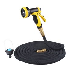 高壓彈力伸縮水管 附10段式水槍 + 萬用接頭 + 防水束口收納袋 15m, 黑色, 1條