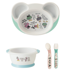 Skater 幼兒用易舀取餐具組, 1套, 迪士尼米奇與好朋友 薄荷綠, 餐盤 + 碗 + 湯匙 + 叉子