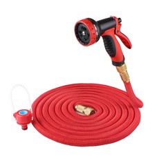 頂規款高壓彈力伸縮水管Set, 15公尺, 含10段式水槍, 紅色, 1條