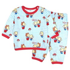 MilkBaby 유아용 스위머 귀여운 곰돌이 체크 7부 내의 상하의 세트