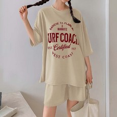 라라온 심플 레터링 박스핏 반팔티셔츠 + 밴딩 반바지 세트 TSP2333