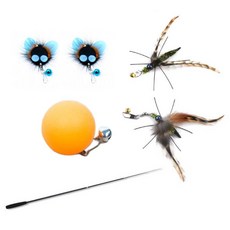 EGUEGU 貓咪 DIY 釣魚竿 1節 + 補充球 + 蟲蟲 2入 + 極光 2入 套組, 1套, 隨機出貨(蟲蟲, 極光)