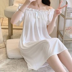 女款蝴蝶結抓皺短袖連身睡裙