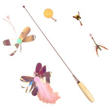 애구애구 고양이 DIY 우드그립 낚시대 1단 + 리필 공 + 벌레 2p + 오로라 2p 세트, 랜덤발송(벌레, 오로라), 1세트