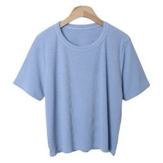 시크블랙 여성용 니바르 베이직 줄지 라운드 반팔 티셔츠 cpt16323k52