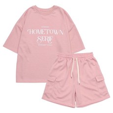 라라온 심플 레터링 루즈핏 라운드 반팔 티셔츠 + 밴딩 카고 반바지 세트 TSP2332