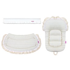 Manito Pet 狗狗推車防護墊 智能防撞條 + 外罩 + 內墊套組, 1套, 荷葉邊白色(智能防撞條), 波紋米色(外罩, 內墊)