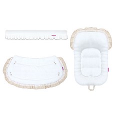 Manito Pet 狗狗推車防護墊 智能防撞條 + 外罩 + 內墊套組, 1套, 荷葉邊白色(智能防撞條), 波紋白色(外罩, 內墊)