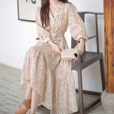 시크힐즈 에스닉 플라워 플레어 롱 원피스 00395