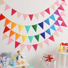 Party09 旗幟三角掛飾 2款 x 2入組, 1套, 彩虹, 粉色調