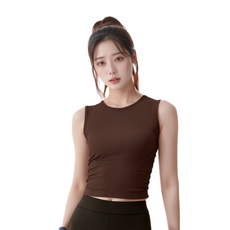 Marketpia 女性瑜珈皮拉提斯健身簡約圓領無袖短版背心