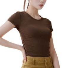 마켓피아 여성용 요가 필라테스 스포츠 슬림 크롭 반팔