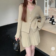 시크힐즈 캐주얼 니트 가디건 + 플리츠 스커트 세트 00792